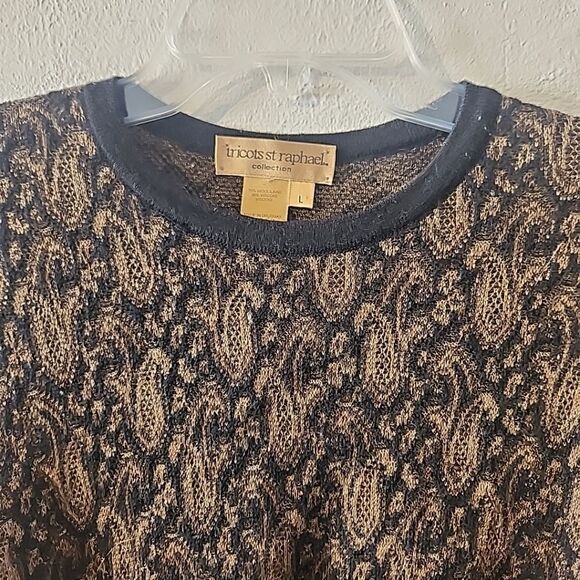 Tricots St Raphael Vintage Sweater Women L Unisex Floral Black Gold Wool Viscose - Picture 4 of 5